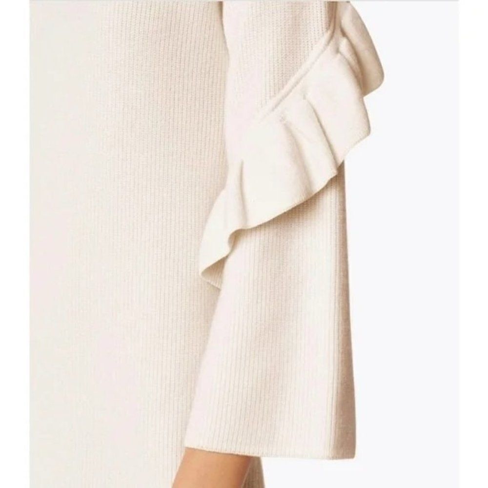 Tory Burch Frill Trim Ashley Wool Knit Ruffle Sweater Dress  Cream Size XS - Picture 3 of 9